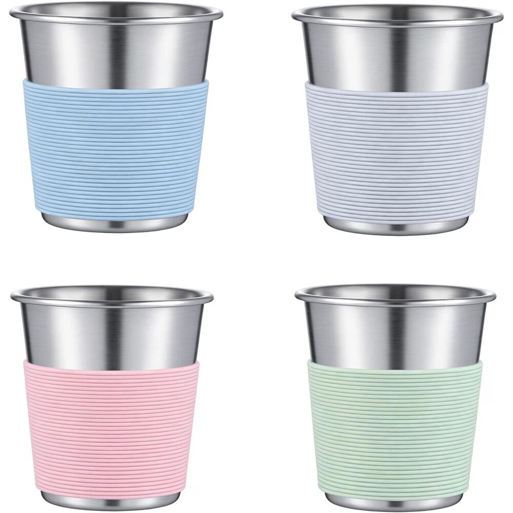 8oz Stainless Steel Kids Cups 4 Pack Silicone Sleeves Stackable Dishwasher Safe